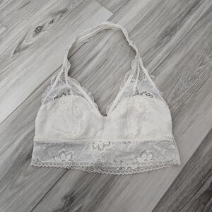 Aerie Elegant Lace Halter Bralette - White Sz S
